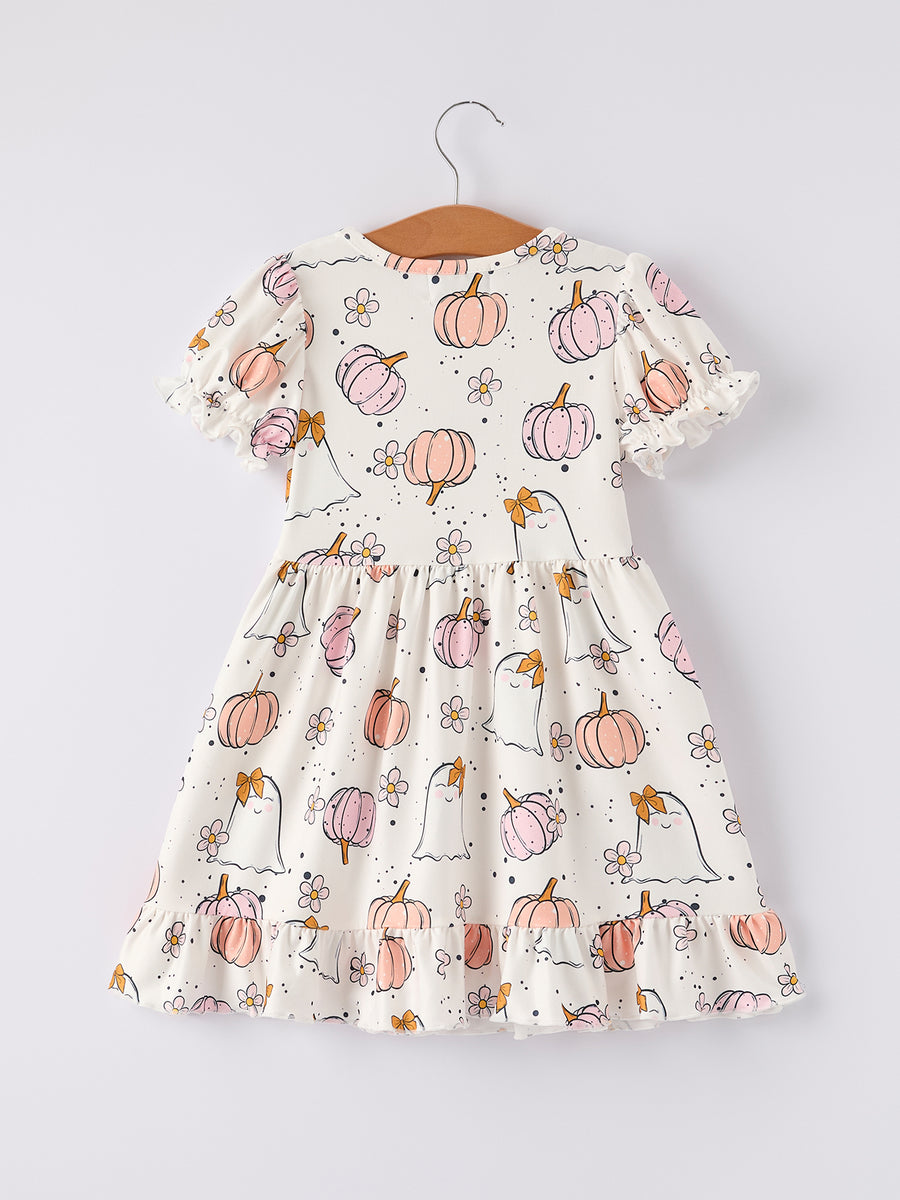 Halloween Pumpkin Ghost Print Cute Girls Dress