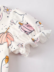 Halloween Pumpkin Ghost Print Cute Girls Dress
