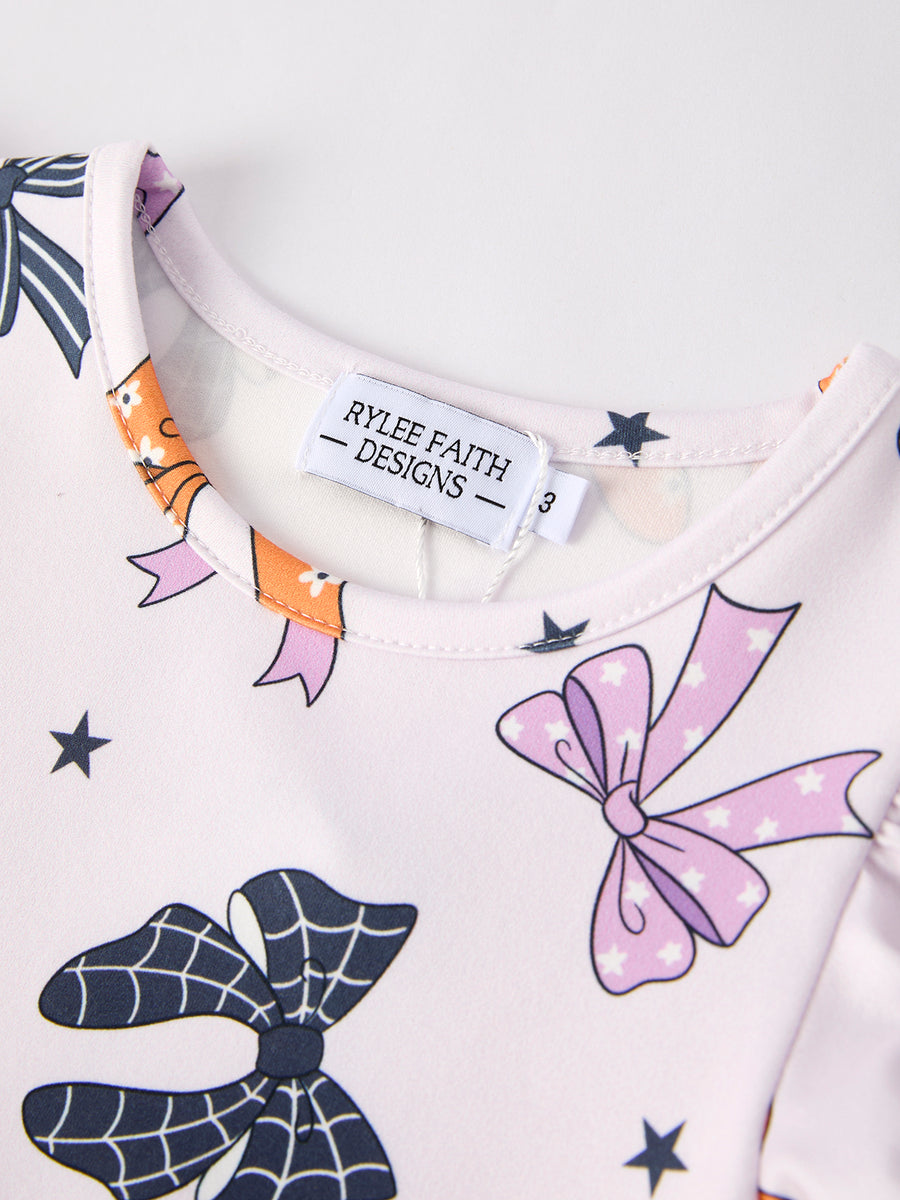 Halloween Bow Print Cute Girls Dress