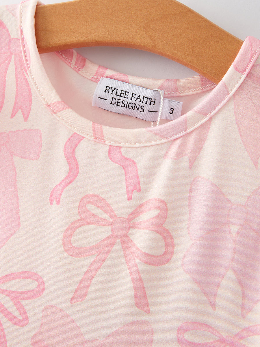 Easter Bow Print Flying Sleeve Girls Dress