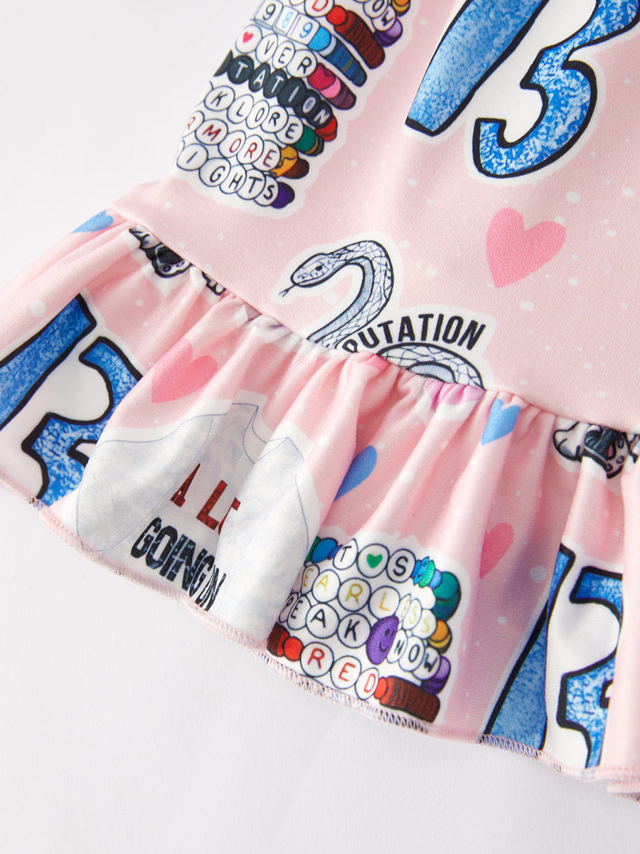 TS Guitar Cat Print Girls Milk Silk Dress