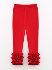 Red Milk Silk Ruffled Solid Color Pants