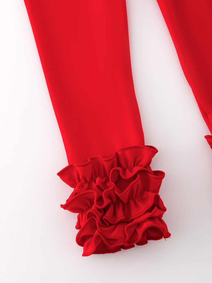 Red Milk Silk Ruffled Solid Color Pants