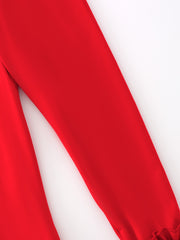 Red Milk Silk Ruffled Solid Color Pants
