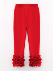 Red Milk Silk Ruffled Solid Color Pants