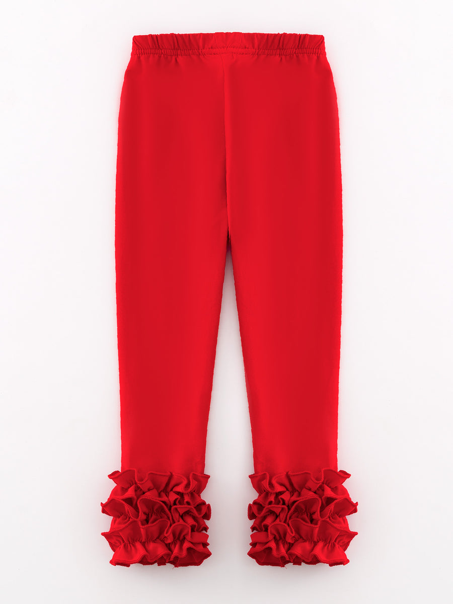 Red Milk Silk Ruffled Solid Color Pants