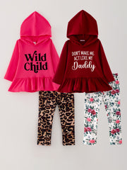 Girls Set Of 2 Pcs In One Package “Wild Child” Print Hooded Sweatshirt Set