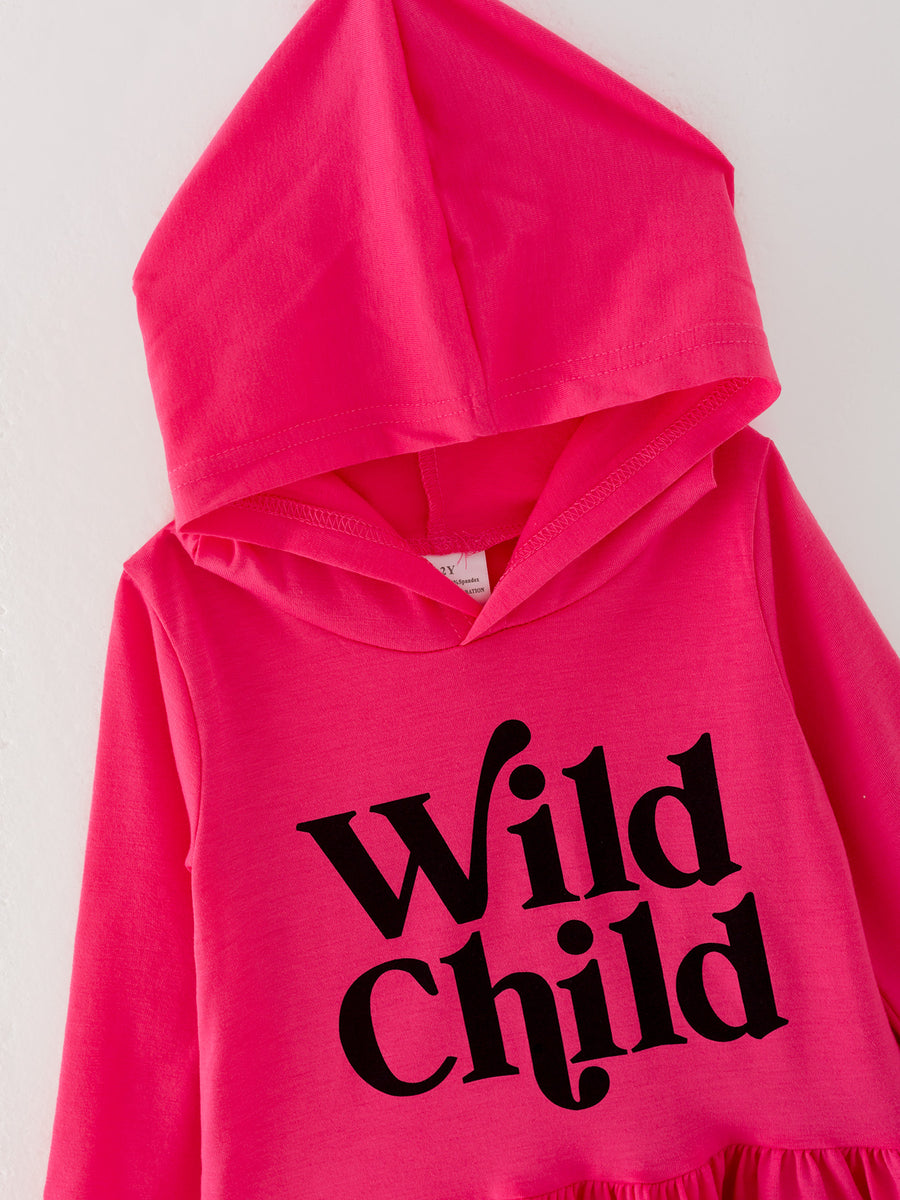 Girls Set Of 2 Pcs In One Package “Wild Child” Print Hooded Sweatshirt Set