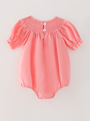 CORAL Smocked Church Christ Bishop Christening Girls Romper