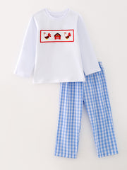 Chicken Blue Smocking Embroidered Boys Outfits