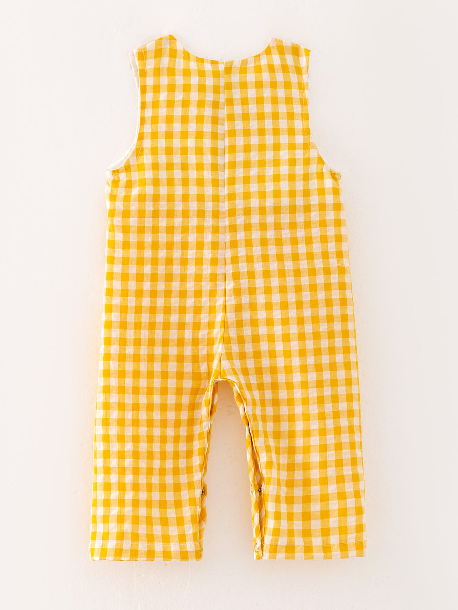 Boys Chicken Plaid Woven Smocking Embroidered Romper