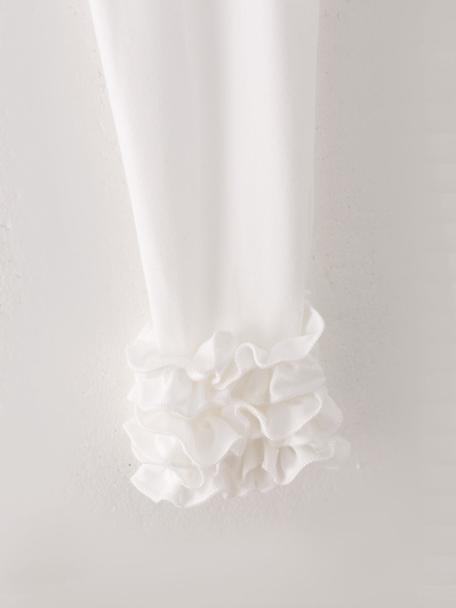 White Milk Silk Ruffled Solid Color Pants