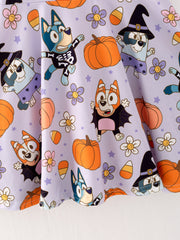 Fall Halloween Cartoon Girls Pumpkin Print Milk Silk Dress