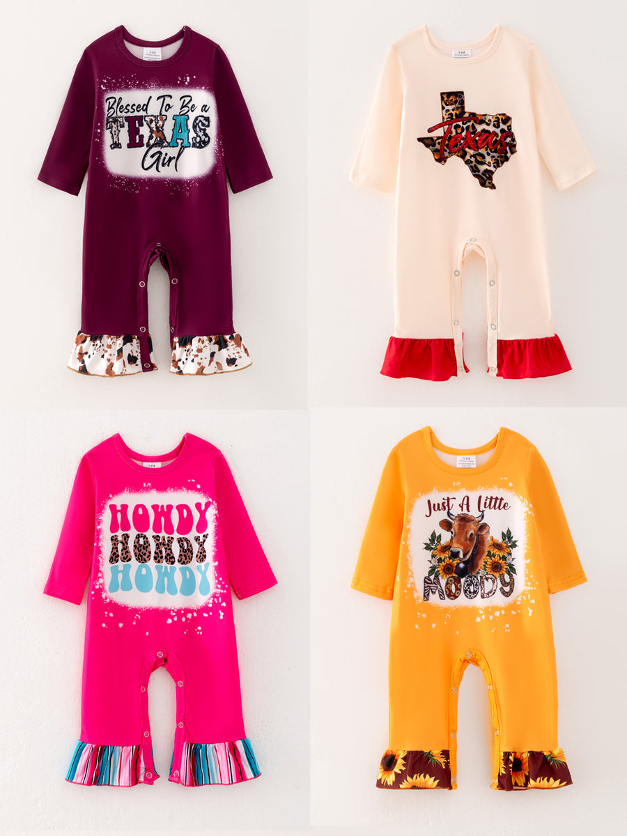 4 piece Baby Girl Autumn /Winter Letter Leopard O-neck Ruffle Romper Set