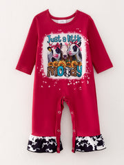 4 piece Baby Girl Autumn /Winter Letter Leopard Floral Ruffle Romper Set
