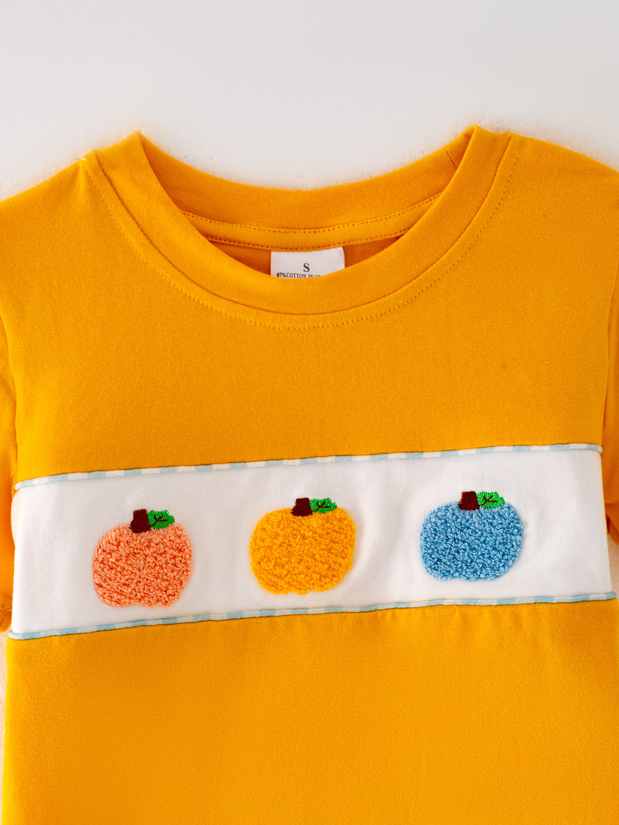 Thanksgiving  Pumpkin Chenille patches Boys Shorts Set