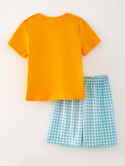 Thanksgiving  Pumpkin Chenille patches Boys Shorts Set