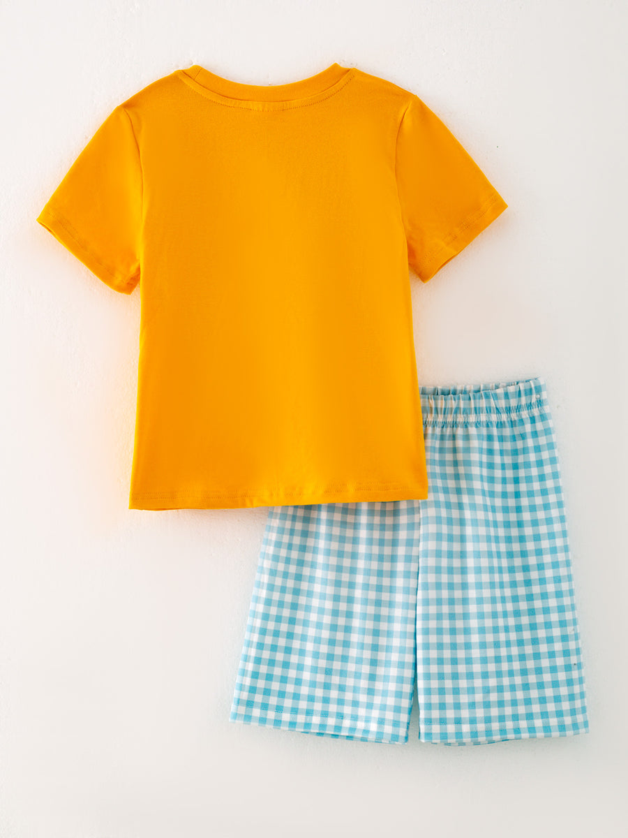 Thanksgiving  Pumpkin Chenille patches Boys Shorts Set
