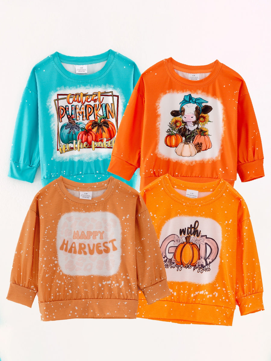 Fall Thanksgiving Halloween 4 pieces Long sleeve O-neck T-shirt