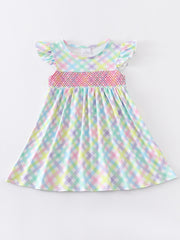 Colored Plaid Smocked Girl Dress