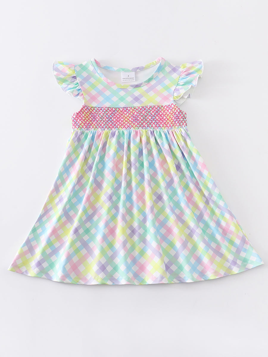Colored Plaid Smocked Girl Dress