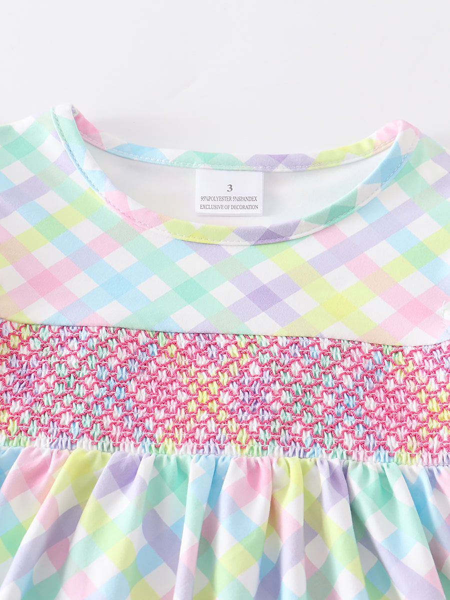 Colored Plaid Smocked Girl Dress