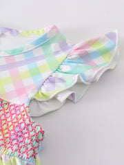 Colored Plaid Smocked Girl Dress