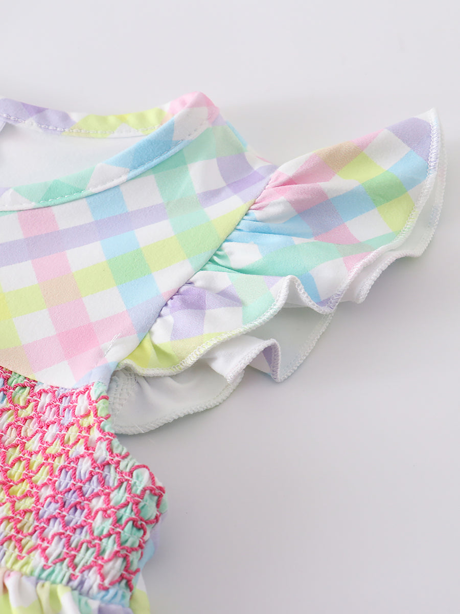Colored Plaid Smocked Girl Dress
