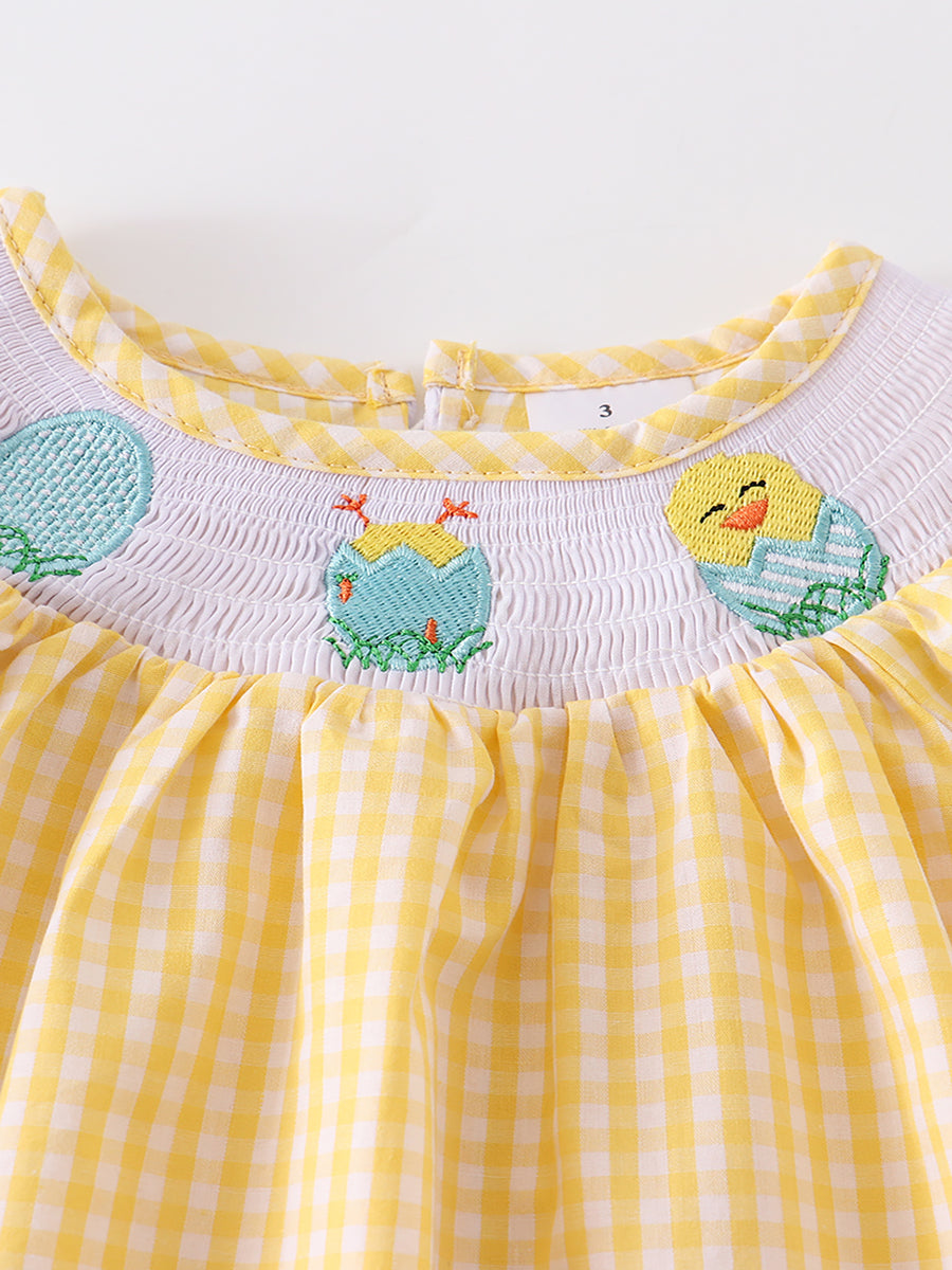 Yellow Plaid Chicken Smocked Dress