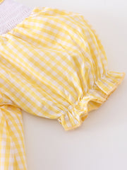 Yellow Plaid Chicken Smocked Dress