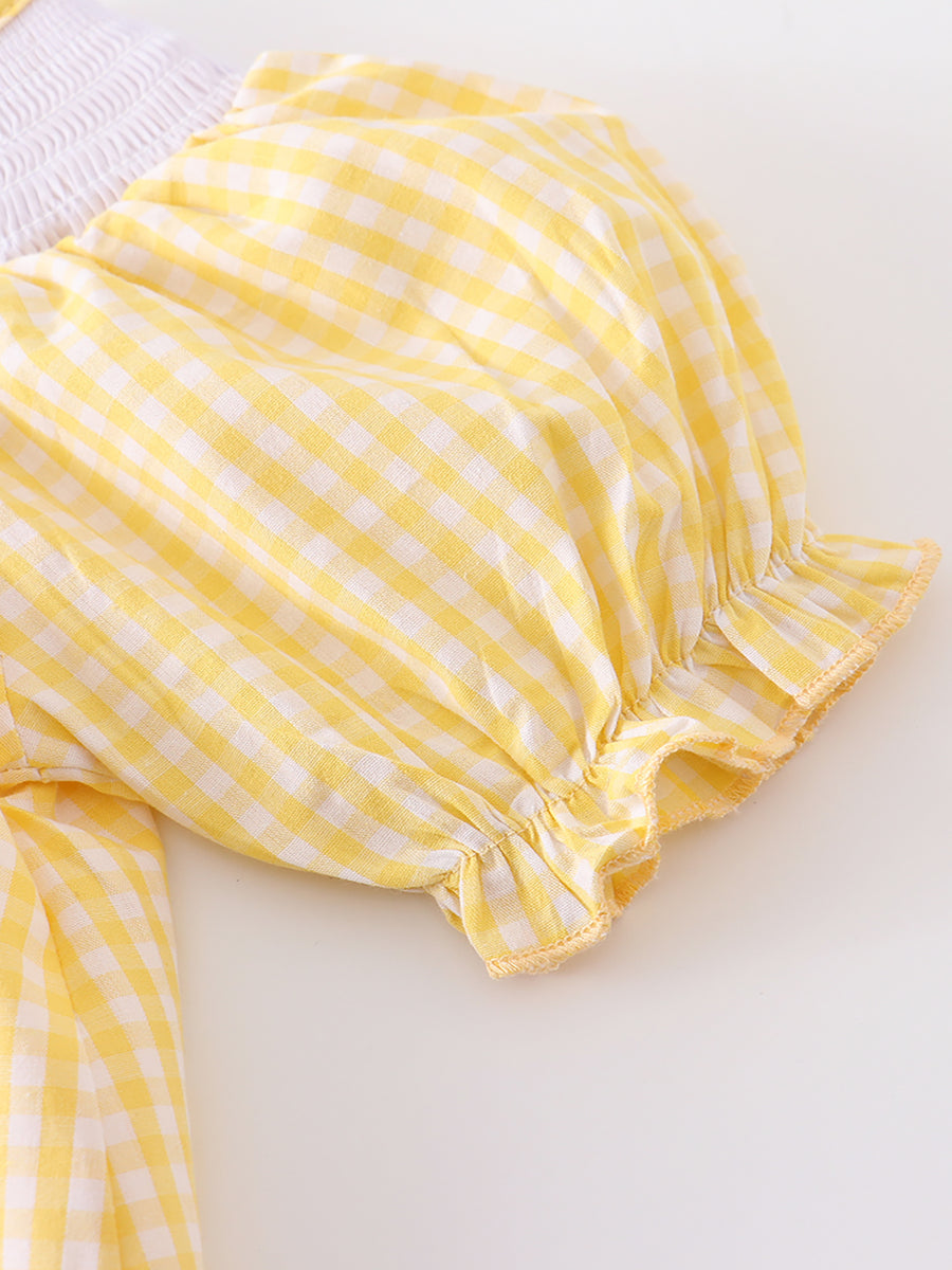 Yellow Plaid Chicken Smocked Dress