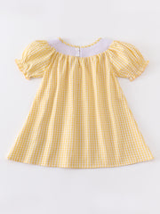 Yellow Plaid Chicken Smocked Dress