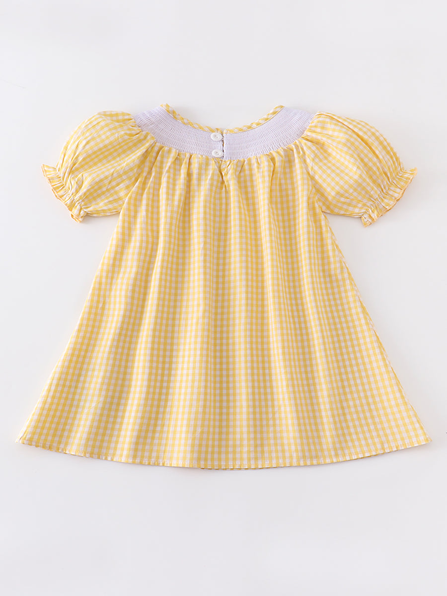 Yellow Plaid Chicken Smocked Dress