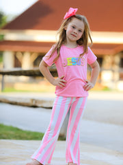"JESUS"Girls' Applique Striped Trousers Set