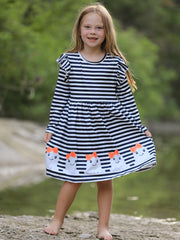 Halloween Black and White Striped Print Girls Dress