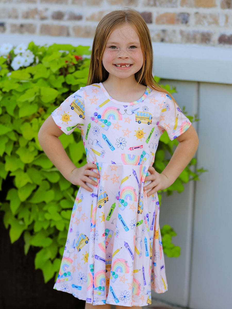 Colorful Back-to-School Delight Girls Dress