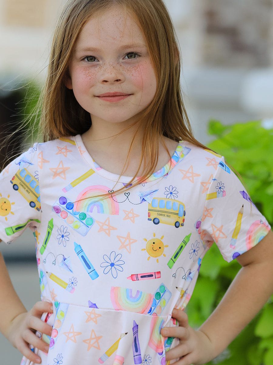 Colorful Back-to-School Delight Girls Dress