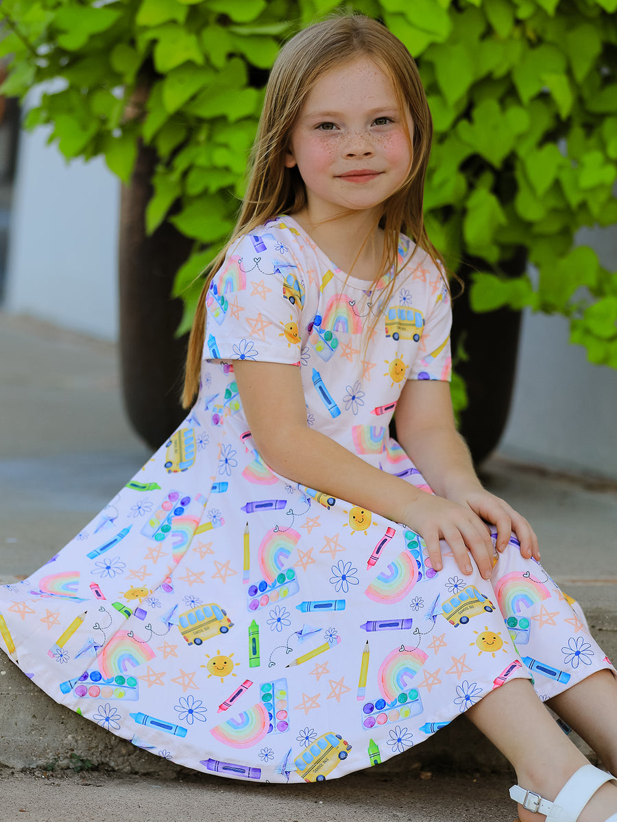 Colorful Back-to-School Delight Girls Dress