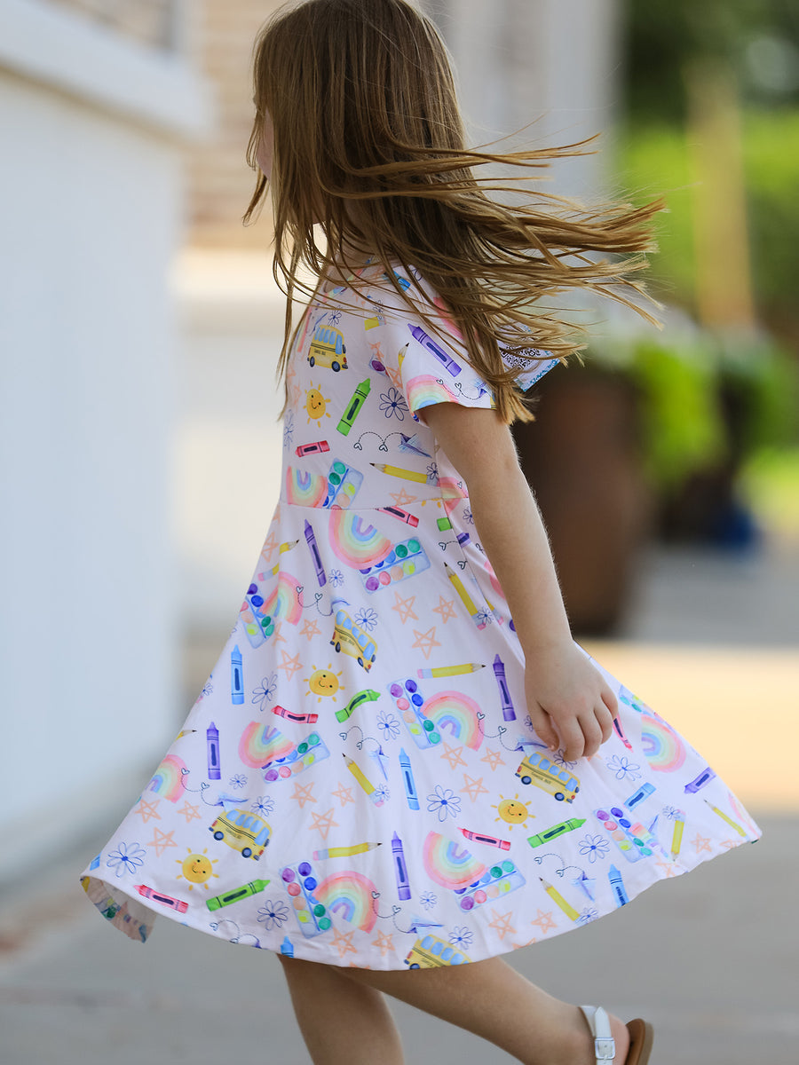 Colorful Back-to-School Delight Girls Dress