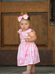 Easter Bow Print Flying Sleeve Girls Dress