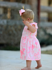 Easter Bow Print Flying Sleeve Girls Dress