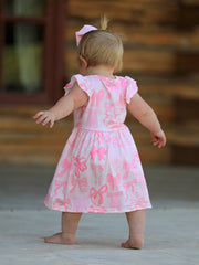 Easter Bow Print Flying Sleeve Girls Dress