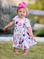 TS Print Milk Silk Short Sleeve Print Girls Dress
