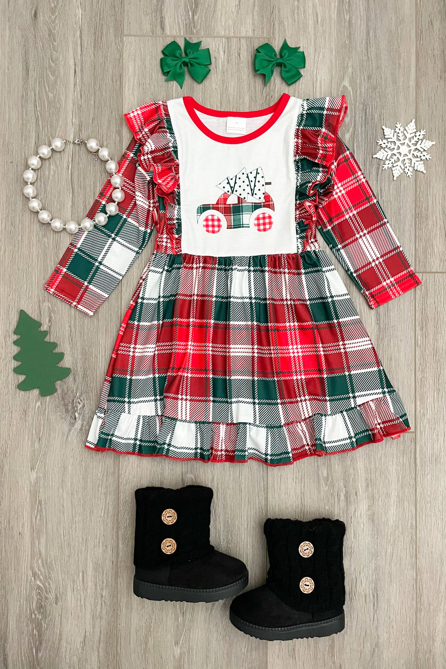 Plaid Christmas Tree Truck Boutique Dress