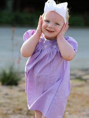 Girls Butterfly Smocking Embroidered Purple Dress