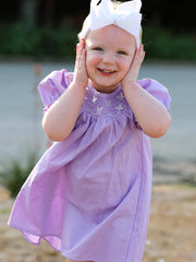 Girls Butterfly Smocking Embroidered Purple Dress