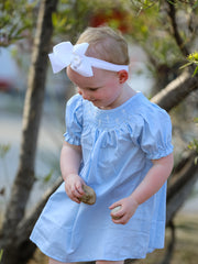 Girls Cross Smocking Embroidered Blue Dress