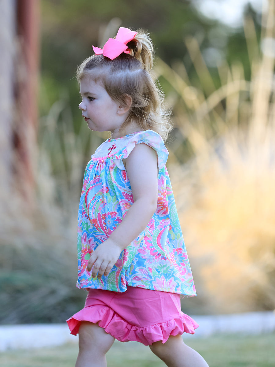Easter Cross Smocking Embroidery Baby Girl Set