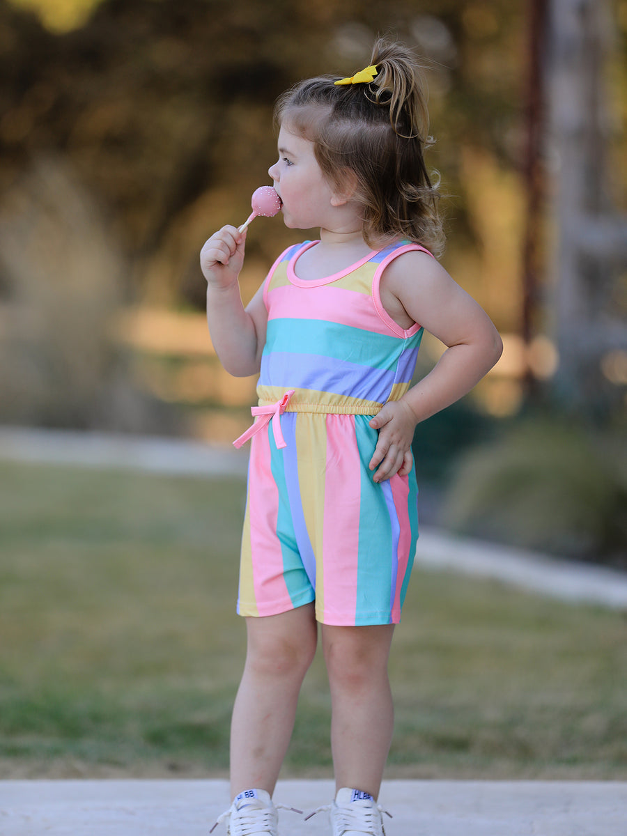 Rainbow Striped Milk Silk 3-piece Jumpsuit Set