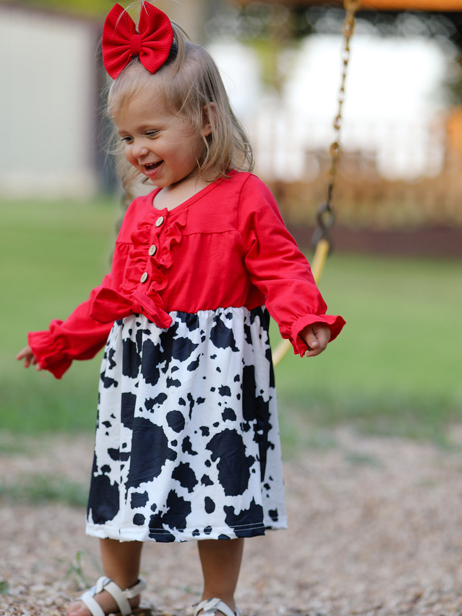 Girls Cow Print Dress